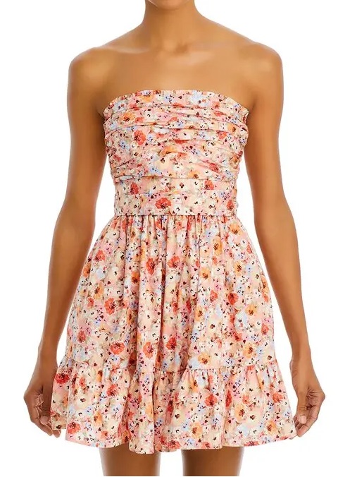 Aqua Floral Strapless Mini Dress Peach Multi Medium M New Mwot